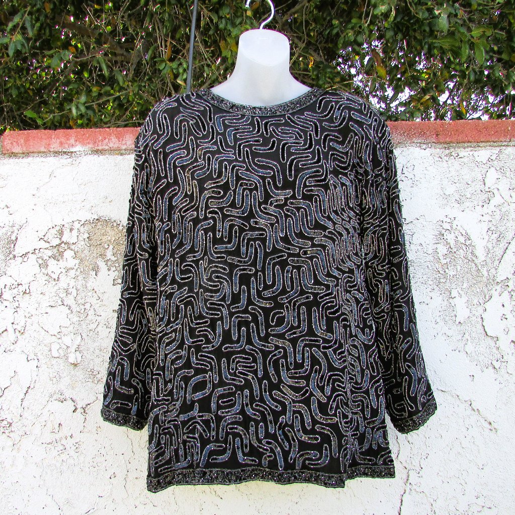 Fantasy Of Sister Max Black Silk Sequin Evening Top Xxl